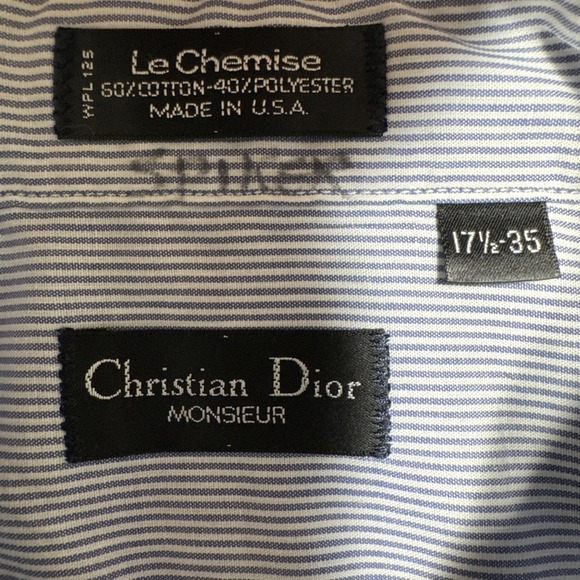 Christian Dior Monsieur Dress Shirt Mens 17 1/2 - 35 Blue‎ Striped Career Office - Picture 8 of 12
